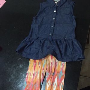 Jean top with bright leggings